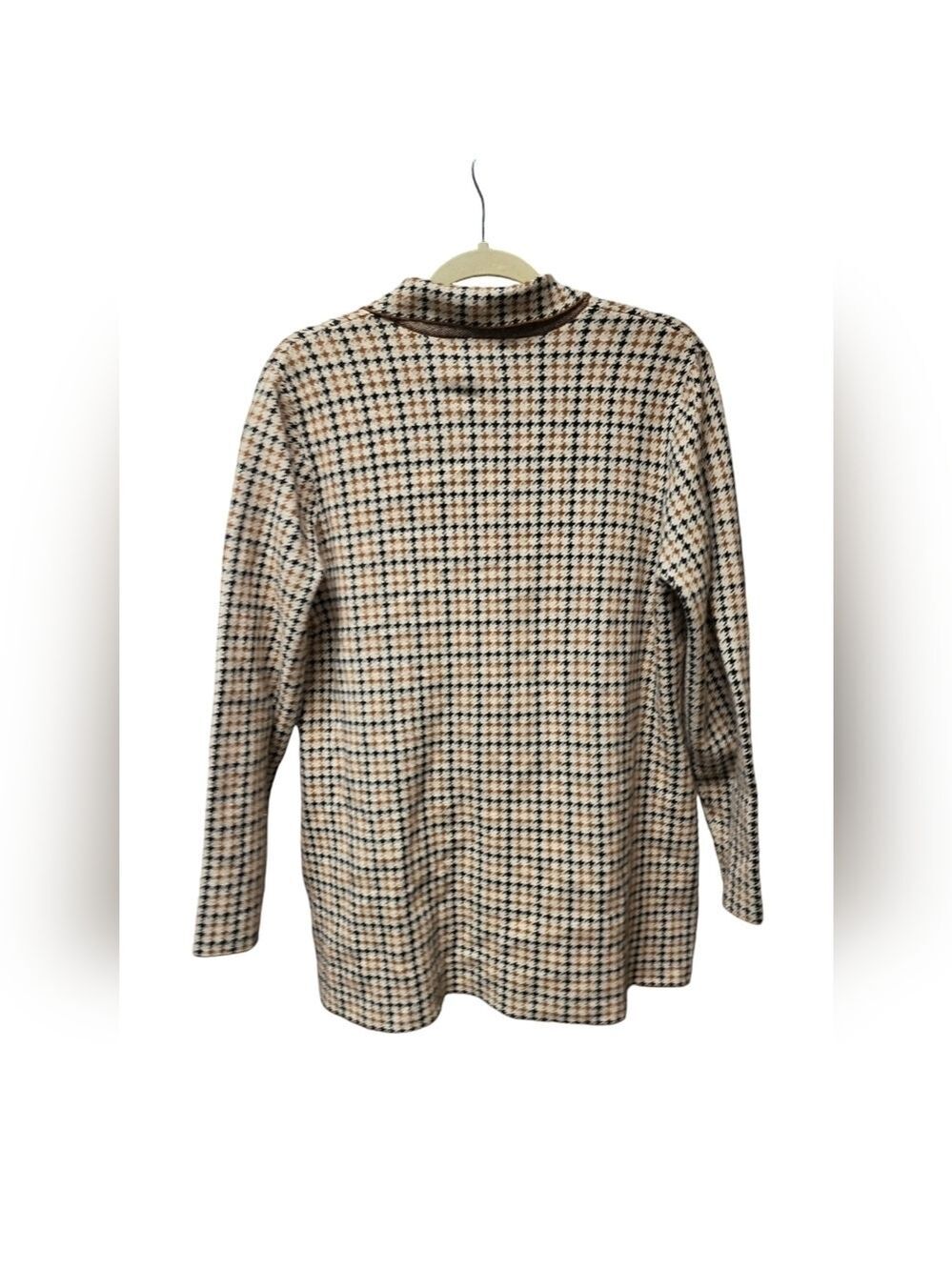 Marled Ivory Brown Black Houndstooth Double Breasted Sweater Jacket XL - Picture 3 of 11